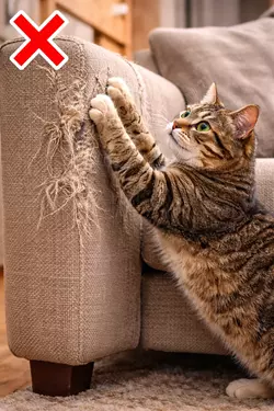 Gato arañando un sofa